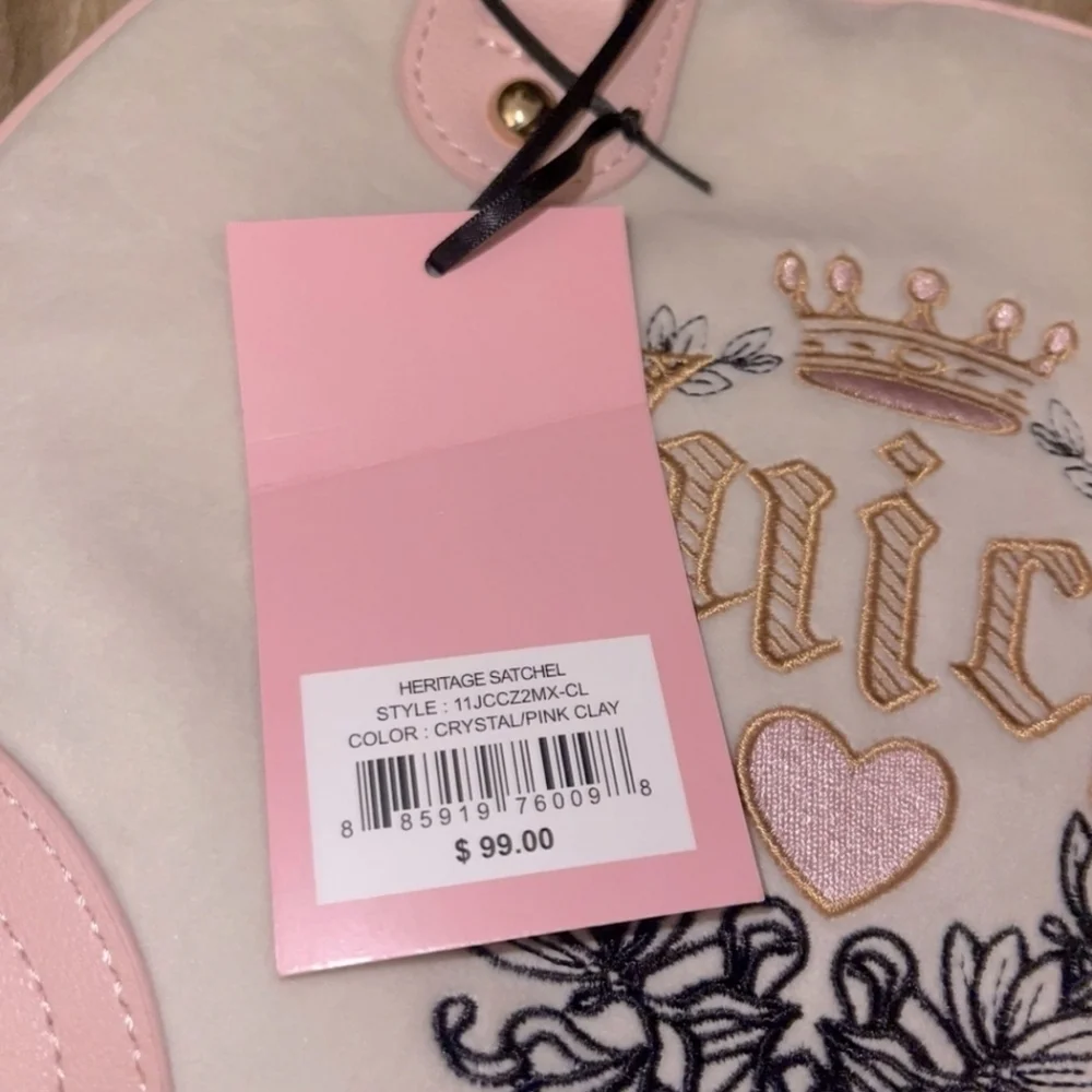 💕▪️Juicy Couture▪️ Crystal Pink Clay Velour Heritage Dome Satchel